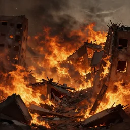 a scene of utter destruction, with fires burning and buildings collapsing. painting, digital art, harsh lighting, 4 k hd wallpaper, trending on art station