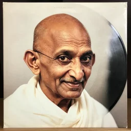 an album cover of mahatma gandhi as pop group frontman, vinyl cover 1 9 8 5