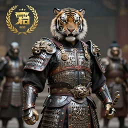 photo of a warrior with metal tiger theme armour, 4 k, hdr, smooth, sharp focus, high resolution, award - winning photo