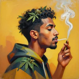 profile picture of smoking marijuana by sachin teng, organic painting, marijuana, hiphop, hard edges, energetic, 3 d shapes, asymmetrical, smoke, warm, inviting, highly detailed, by sachin teng