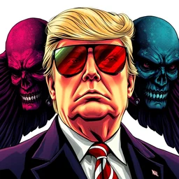 donald trump with sunglasses as marvel superhero, maga stars stripes doom eternal with detailed faces enchanted psychedelic wide angle shot white background vector art illustration gears of war illustration gta 5 artwork of donald trump, in the style of gta 5 loading screen, by stephen bliss by hieronymus bosch and frank frazetta