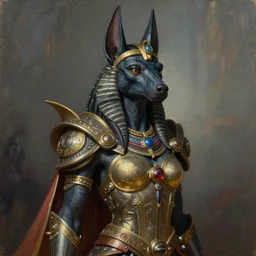 Mystical Valkyrie, Portrait of a beautiful female Anubis alien warrior, Regal, Realistic, Refined, Detailed Digital Art, Oil Painting, Michael Cheval, Esao Andrews, Art Frahm, Steampunk, Walt Disney (1937), Highly Detailed, Cinematic Lighting, Unreal Engine, 8k, HD
