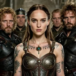young natalie portman, female warrior, fighter, lord of the rings, intricate tattoos, decorative ornaments, battle armor, artgerm, tomasz alen kopera, peter mohrbacher, donato giancola, joseph christian leyendecker, wlop, boris vallejo, perfect face, sharply detailed, centered, rule of thirds, realistic shading, photorealism