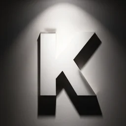 the letter k is illuminated by a stark light, casting a clear shadow on the wall behind it
