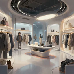 a hyperdetailed digital painting of a futuristic retail interior, by ruan jia by liam wong by stanley artgerm, trending on artstation, 4 k