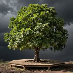 tree with a wooden platform around it, realistic, photo