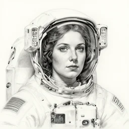 portrait pencil sketch of female astronaut by jeremy mann and alphonse mucha, fantasy art, realistic drawing, dynamic lighting, artstation, poster, volumetric lighting, very detailed faces, 4 k, award winning