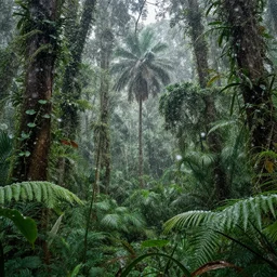 highly detailed photo of snowfall in jungle, award winning photo, hyper realistic, art by greg rutsowski, concept art, 8 k detail post - processing