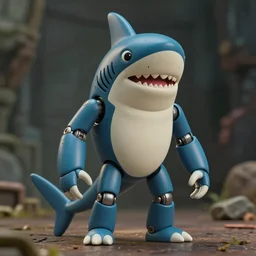 A Lovecraftian scary giant mechanized adorable shark from Studio Ghibli Howl's Moving Castle (2004) as a 1980's Kenner style action figure, 5 points of articulation, full body, 4k, highly detailed. award winning sci-fi. look at all that detail!