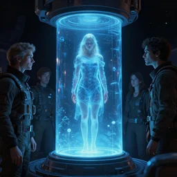 space ship, girl in suspended animation, glowing blue light, ralph horsley, daniel f. gerhartz, artgerm, boris villajo, lilia alvarado