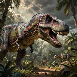 a very high detailed painting of jurasic park in the metaverse