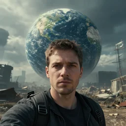selfie of the last person on earth after Armageddon, artstation, futuristic, octane render, 4k,