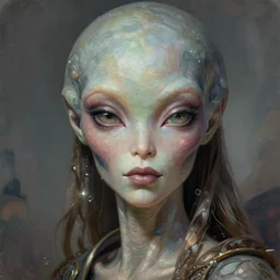 attractive alien woman, close - up portrait, intricate, elegant, volumetric lighting, scenery, digital painting, highly detailed, artstation, sharp focus, illustration, concept art, gaston bussiere, ruan jia, steve mccurry