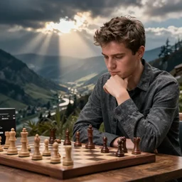 alexandra valeria botez beats an upset magnus carlsen in a magnificent game of chess. alexandra is not surprised by her victory. professional photography
