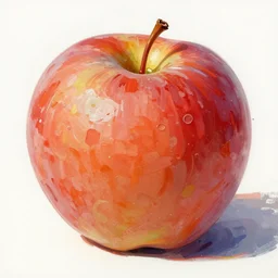 an apple, painted with gouche, warm colors
