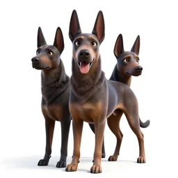 tattooed cerberus three-headed dog, stylized pixar-style 3d render, full body, standing, isolated on a pure white background, centered, whole figure in frame, sharp focus, studio lighting
