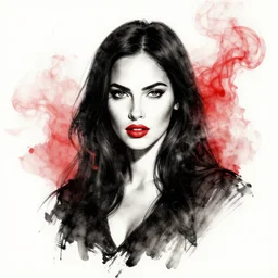 black red ink smoke portrait of megan fox, artgerm, wlop, artstation
