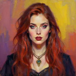 A beautiful portrait of a woman cult leader, frontal, digital art, vibrant color scheme, highly detailed oil painting by Alex Kanevsky