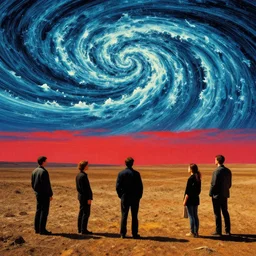 a 🌊 swirling in the sky above a barren 🏜 by ivan shishkin and zacharias aagaard and simon stalenhag and dan mumford, chiaroscuro, hyper detailed, high saturation, retrowave, maximalism