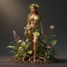 super sexy hot - like creature!!!, digital art, render, blender, leaves!!!, roots!!!, flowers, herbology, matte painting, by levitan, by kinkade, by artgerm