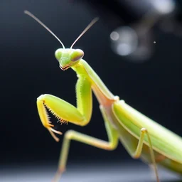 extremely detailed macro photograph of a praying mantis, blur, glare, veins, transparency, bubbles, professional photography, studio, microscope
