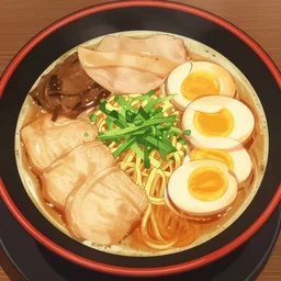 a zoomed out shot of a anime style of a bowl of ramen, digital art