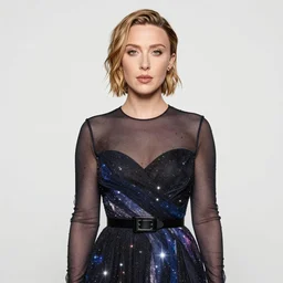 Portrait of Millie Bobby Brown in a galaxy dress by Yoji Shinkawa