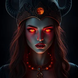 portrait of moon witch, beautiful, attractive, glowing, jaw dropping, magical, dynamic lighting, dark, menacing, 4 k octane render, age 2 0