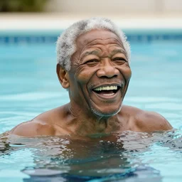 Morgan Freeman laughing in the pool