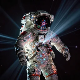 concept art by craig mullins astronaut in futuristic dark and empty spaceship underwater. infrared complex and hyperdetailed technical suit. mandelbulb fractal. reflection and dispersion materials. rays and dispersion of light. volumetric light. 5 0 mm, f / 3 2. noise film photo. flash photography. unreal engine 4. glow lights. interstellar movie art