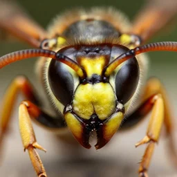 closeup of a wasp's head, nature, macro, detailed, lighting