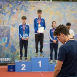 sad guy looking at the first place in a competition by monet