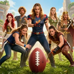 a movie poster about fantasy races fighting over an american football