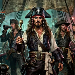party on pirates ship,hyperdetailed,hyperrealistic,photorealistic,art by trevor henderson,greg rutkowski,artstation,deviantart,professional lighting,western comic style,sharp lineart,eerie,cg society