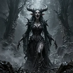 gothic lilith the mother of all monsters angry, raining ash, fine art masterpiece, highly detailed dino valls wayne barlowe machiej kuciara, dramatic lighting, long shot, wide angle, uhd 8 k, sharp focus