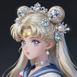 a beautiful photorealistic diamond hair accessories made of platinum glowing in sparkles with heavenly notes neo rococo, pearls and shells, highly detailed sailor moon aesthetic, fantasy, intricate, elegant, highly detailed, digital painting, artstation, concept art, matte, sharp focus, illustration, artgerm and greg rutkowski and alphonse mucha