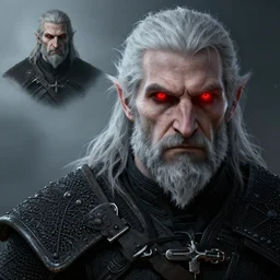 a digital art portrait of an old pale warrior with glowing red eyes and grey beard character design from dark souls, old witcher character sheet, 4 k, ultra detail, volumetric lighting, unreal engine, octane render