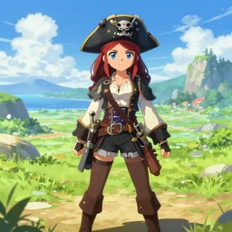 scenic wide angle portrait of a female pirate, a cute uniform, somewhat of an anime in fantasy style, trending artwork, made with anime painter studio, by anato finstark, tony sart and an anime artist, collaboration
