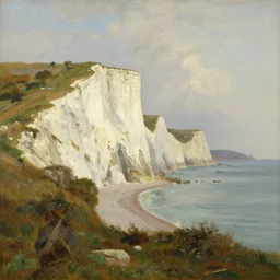 cliffs of dover, uk in the style of hudson river school of art, oil on canvas