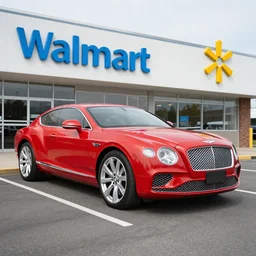 red bentley parked in front of walmart. news photo from getty images.