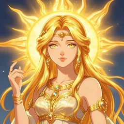 the goddess of the sun, absurdly beautiful, gorgeous, elegant, glowing lights, epic fantasy, colorfully, digital art, intricate linework, highly saturated colors, concept art, detailed illustration, hd, 4 k, digital art, greg rutkowski, dan mumford, studio ghibli trending on artstation
