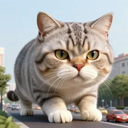 giant cat in traffic, ultra realistic, very realistic