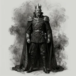 portrait john oliveras stoic king, royalty, extravagant, full body, military uniform, fantasy, intricate, elegant, beautiful, highly detailed, charcoal, centered, dark, smokey, digital painting, artstation, concept art, art by artgerm and greg rutkowski and alphonse mucha