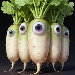 a radish man monster, large eyes, 4 k, 8 k, super detailed, masterpiece, trending on art station, highly detailed, full hd, in kentaro miura art style