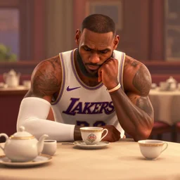 lebron james solemn at tea party, melancholy, still from a pixar movie, high quality 3 d render, movie, pixar, renderman, 4 k, artstation