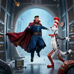 the third first image on the scattered absurdity server, dr strange and dr seuss, very pretty, photorealistic, portal hopping and time warping with reckless abandon, by Greg rutkowski