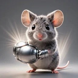 a tiny mouse with a huge power glove, bust shot, smooth, intricate, elegant, power aura, digital painting, artstation, concept art, sharp focus, illustration, art by justin gerard, high contrast