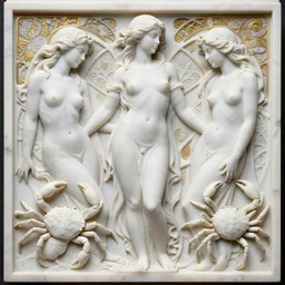 symmetry, white marble, white marble bas relief sculpture, kintsugi, feminine shapes, crabs, spiders, scorpions, tarantulas, stunning, art by hr geiger and ridley scott and alphonse mucha and josephine wall, highly detailed, intricately detailed, art nuevo, octane, 8 k, hdr, trending on artstation