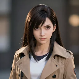 high quality head and shoulders tifa lockhart wearing a coat, trending on artstation
