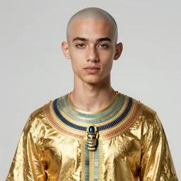 young bald jaden smith as ancient pharaoh, gold shirt, intricate, elegant, highly detailed, digital painting, artstation, concept art, smooth, sharp focus, illustration, orientalism, bouguereau, rutkowski, mucha